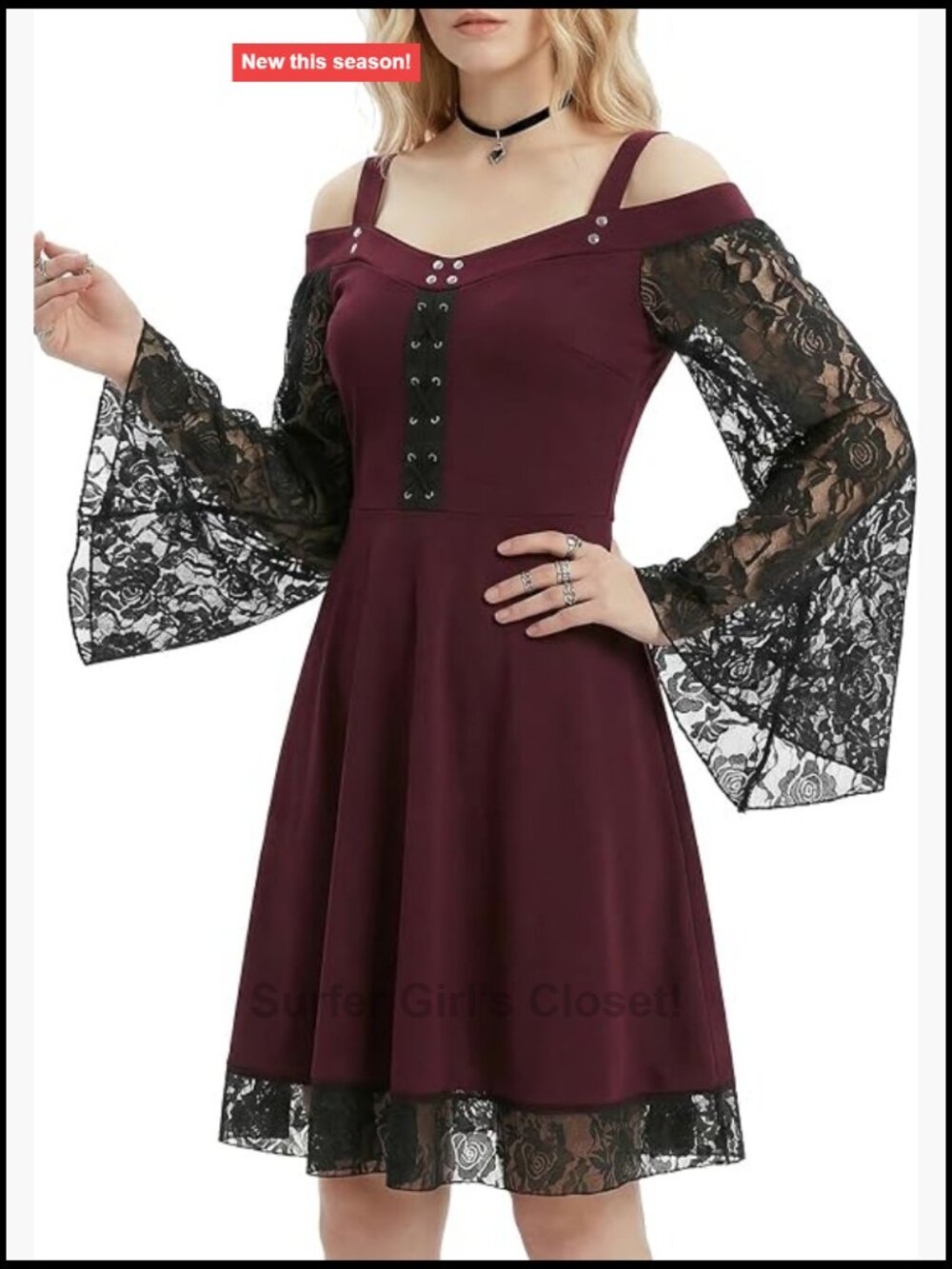 Gothic Lace Dress Flare Sleeve Spaghetti Strap Plus Size